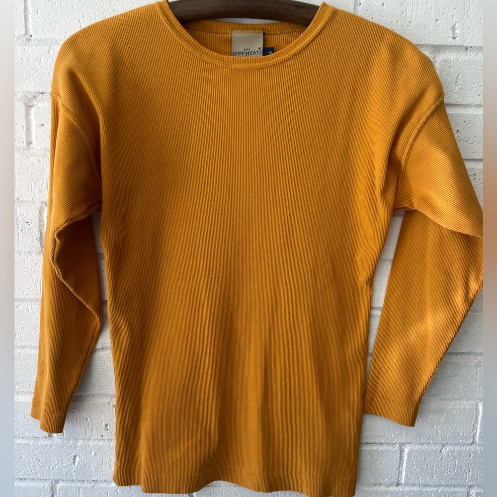 Ruff Hewn Crew Neck Ribbed M Sweater/Shirt Dolman Long Sleeve Mustard Pullover